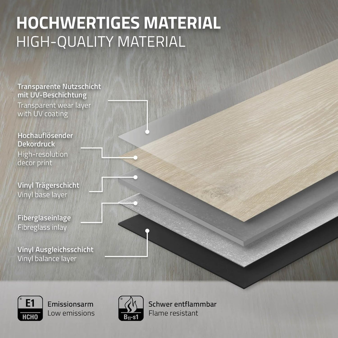 ML-Design Deluxe PVC Bodenbelag, Click Vinyl-Dielen, Vinylboden, 122 cm x 18 cm x 4,2 mm, Dicke 4,2