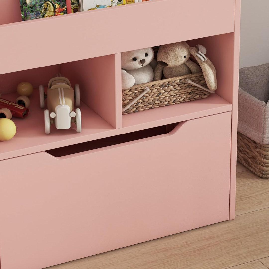 HOMCOM Kinder Bücherregal Kinderregal mit Schublade, 3 Ablagefächern und 2 offenen Fächern, Aufbewah