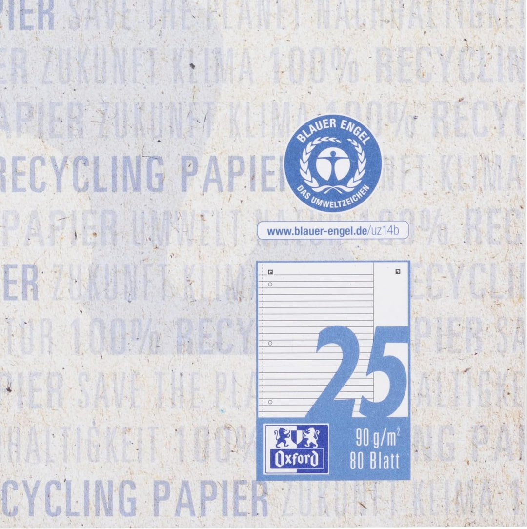 Oxford Recycling Collegeblock A4 liniert mit weissem Rand, 80 Blatt, 10 Stück, A4 liniert mit weisse