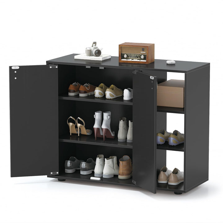 COSTWAY Schuhschrank, Schuhregal mit 2 Türen, verstellbaren offenen Regalen, Schuhkommode, Schuhaufb