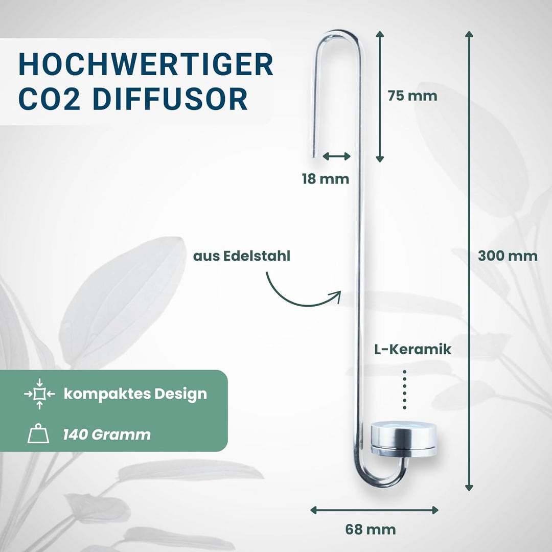 Q-Grow CO2 Diffusor Aquarium aus Edelstahl, mit wechselbarer Keramikscheibe, inkl. 2m Schlauch - 30c