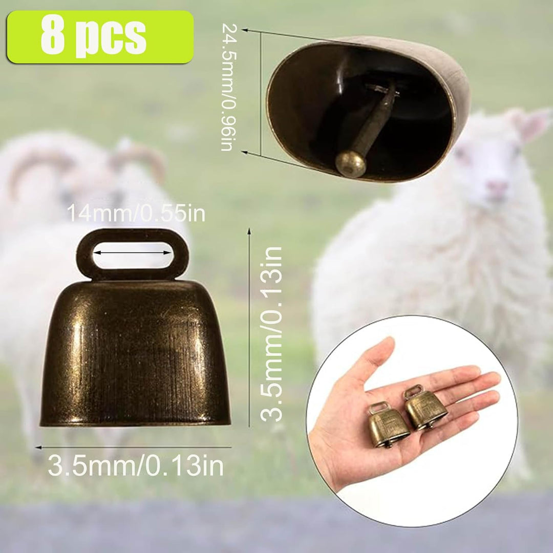 8 Stück Vintage Mini Kuhglocke Ziegenglocke, Kuhglocken aus Metall, Mini Kuhglocke, Retro Eisenglock