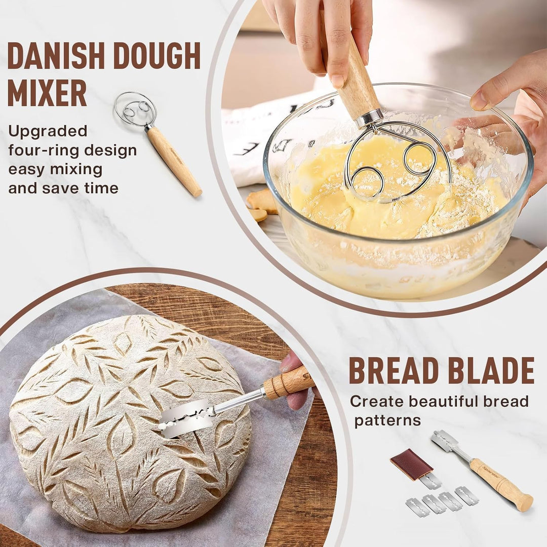 Spardar Brot Gärkorb Set, 23cm Runden und 25cm Ovalen Sauerteigkörben, 100% natürlichem Rattan, Gärk