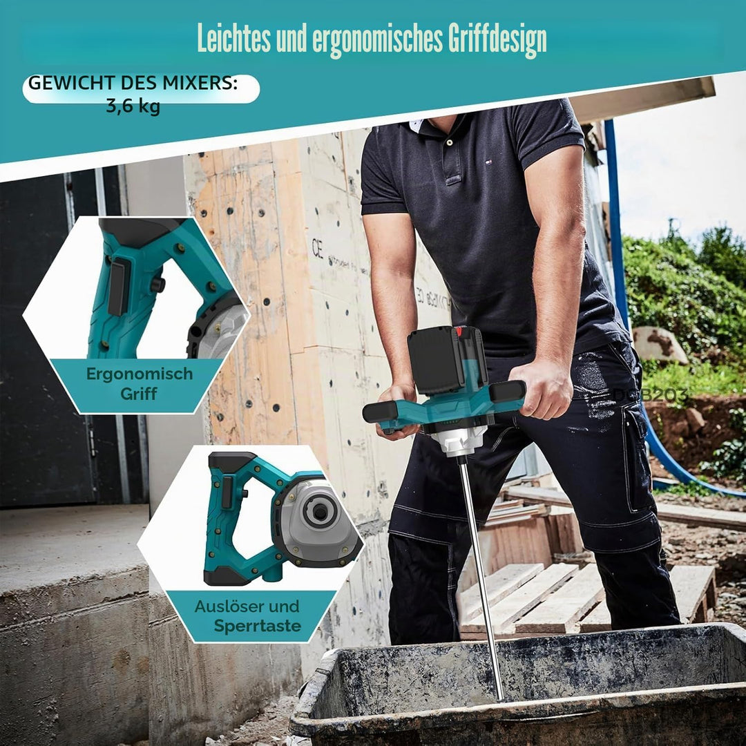 IMAYCC Mörtelrührer, Zementmischer ohne Kabel für MAKITA &amp; DEWALT Akkus, Tragbarer Betonmischer, 21V