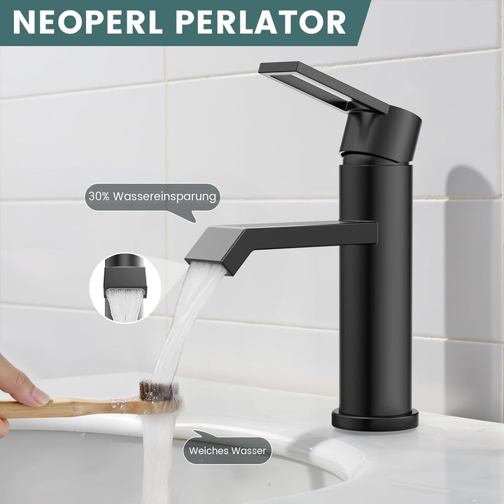 Wasserhahn Bad Waschtischarmatur Schwarz Matt, HURRAN Waschtischarmaturen Wasserhahn Badezimmer, Ede