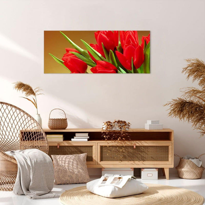 Wandbilder Dekoration Wohnzimmer Tulpen Blumen Feld Plantage Panorama Bilder auf Leinwand 120x50cm L