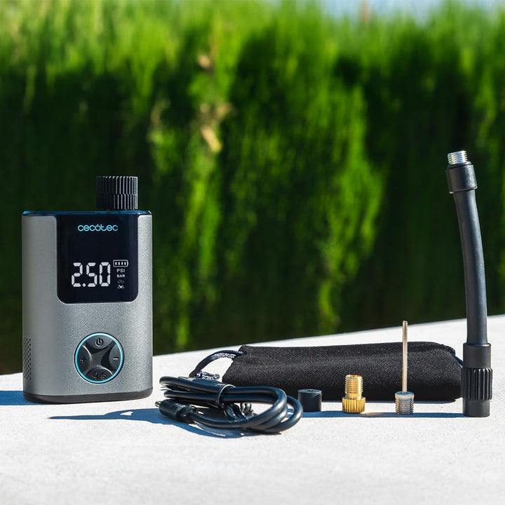 Cecotec Tragbarer Luftkompressor, kompakte elektrische Luftpumpe für Fahrrad, Motorrad, Auto und Bäl