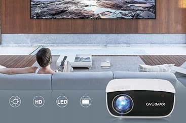 Overmax Multipic Full HD Beamer, LED Projektor, Bildgrösse von 35 bis 120 Zoll, Fernbedienung, Heimk