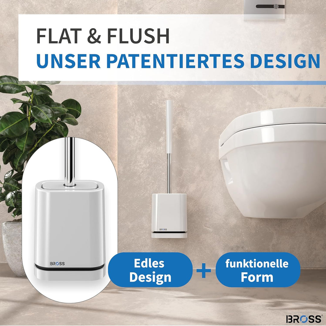 BROSS® Klobürste Silikon - Patentierte Toilettenbürste - Klobürste Weiss - WC Bürste & Klobürstenhal