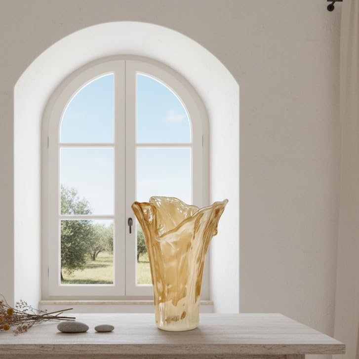 Tammaro Home Murano Glas Vase Honig Farbe Vortex Modell