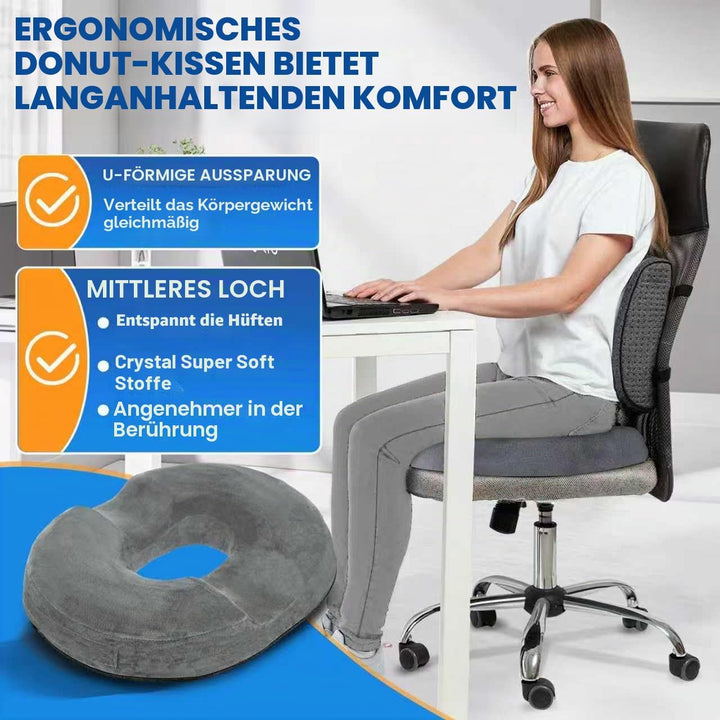 Donut Sitzkissen aus Memory Foam – Ergonomisches Ringkissen für Büro, Auto & Homeoffice – Druckentla