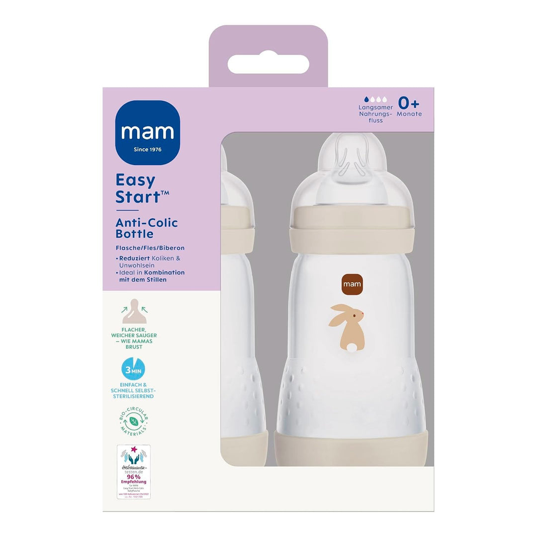 MAM Easy Start Anti-Colic Babyflasche im 2er-Set (260 ml), Milchflasche mit innovativem Bodenventil