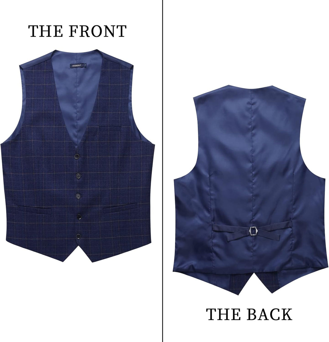 HISDERN Manner Formale Hochzeitsfeier Weste Baumwolle Plaid Kleid Anzug Weste für Herren Blau 4XL, B