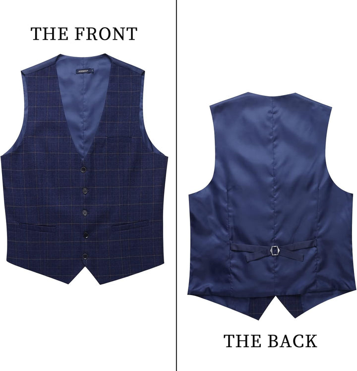 HISDERN Manner Formale Hochzeitsfeier Weste Baumwolle Plaid Kleid Anzug Weste für Herren Blau 4XL, B