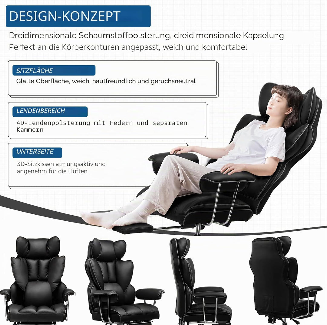 GTPLAYER Gaming Stuhl, Gamer Stuhl, Ergonomischer Bürostuhl mit Fussstütze, Kunstleder, Federsitzkis