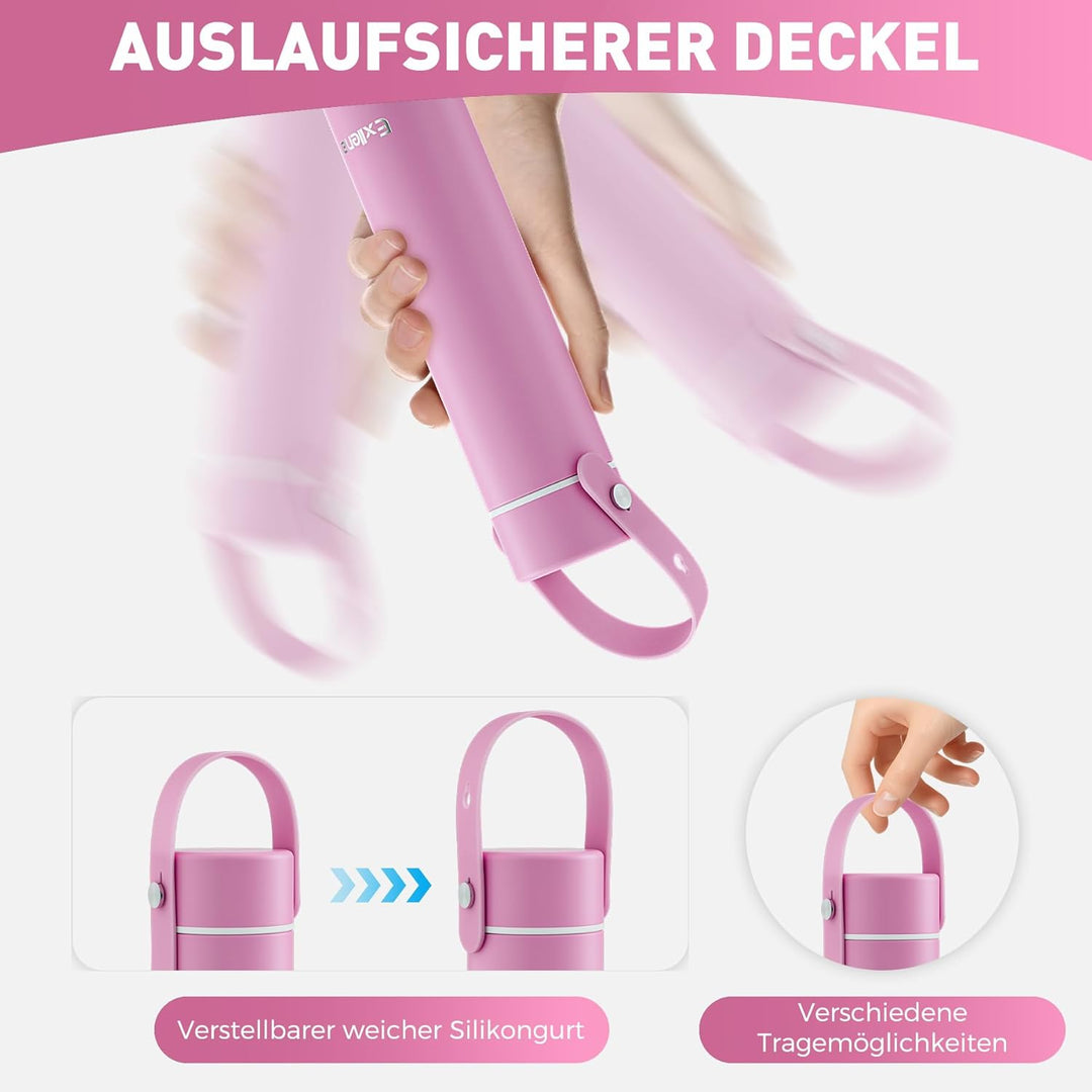 Exllena Trinkflasche Klein 300ml mit Verstellbarer Silikon-Griff – Mini Thermosflasche mit Edelstahl