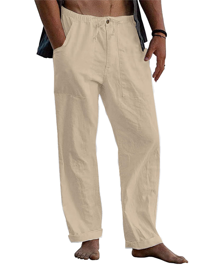 LVCBL Leinenhose Herren Sommer Herbst Lose Lässige Leinenhose mit Taschen Elastischer Bund M Khaki,