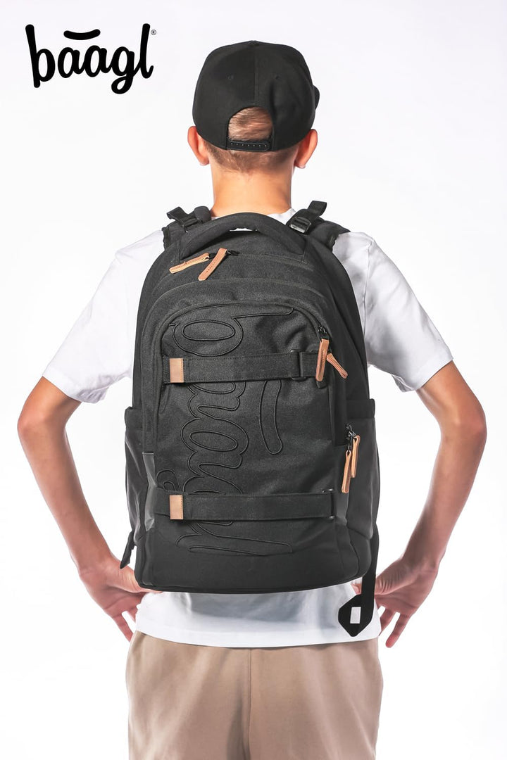 Baagl Schulrucksack Set Jungen Mädchen Teenager 3 Teilig, Skateboard Rucksack Skate MAX, Schultasche