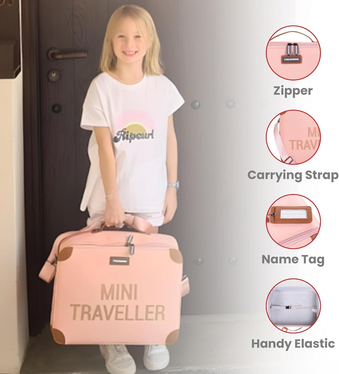 Childhome, Koffer für Kinder, Wochenende, Kabinenformat, kompakt, robust, Henkel für Transport, Name