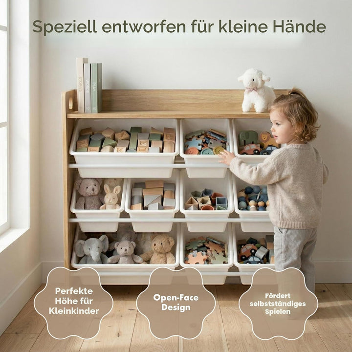 Humble Crew Kinderregal – Spielzeugregal mit 9 Aufbewahrungsboxen, Aufbewahrungsregal für Kinderzimm