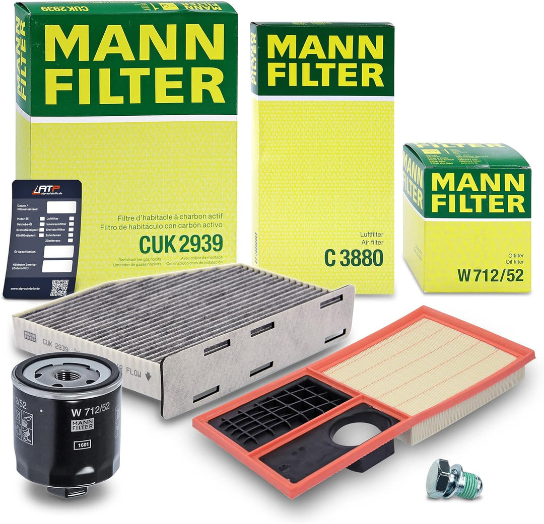 1x MANN-FILTER Ölfilter, 1x MANN-FILTER Luftfilter, 1x MANN-FILTER Innenraumfilter (Aktivkohlefilter