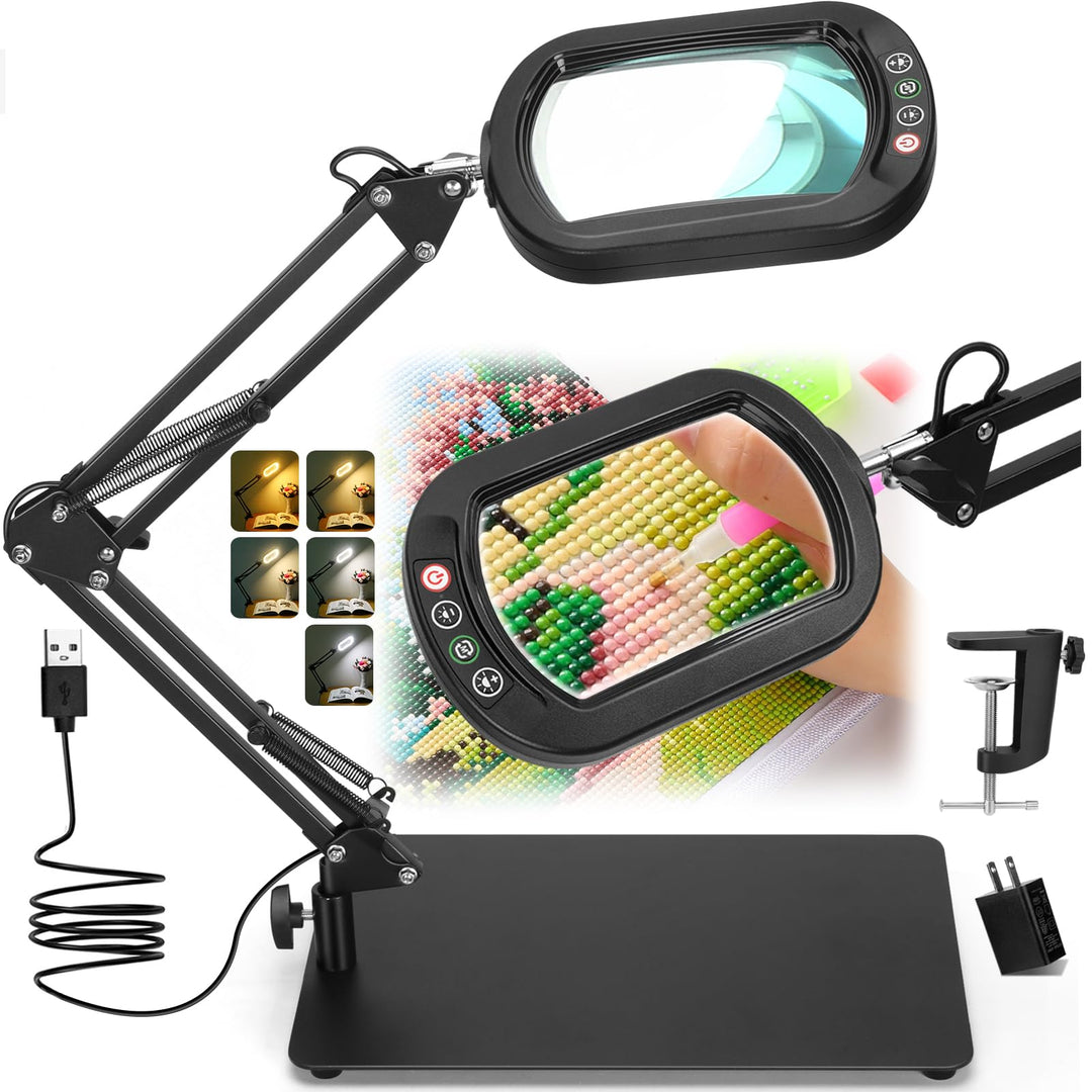 Veemagni 10X Rectangle Lupe mit Licht und Ständer, 5 Farbmodi stufenlos dimmbar, 2-in-1 LED beleucht