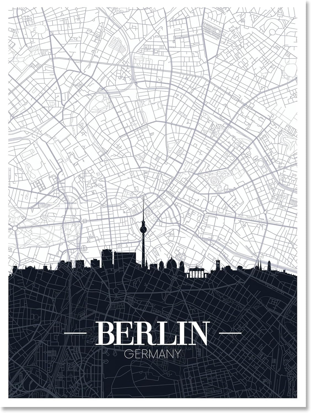 wandmotiv24 Stadt Karte als Leinwandbild, 100x75cm, Hochformat, Berlin, Deutschland, Hauptstadt, BLN