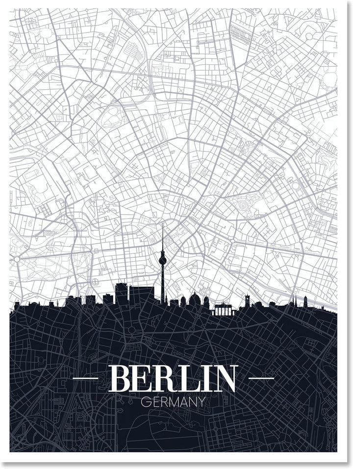 wandmotiv24 Stadt Karte als Leinwandbild, 60x45cm, Hochformat, Berlin, Deutschland, Hauptstadt, BLN,