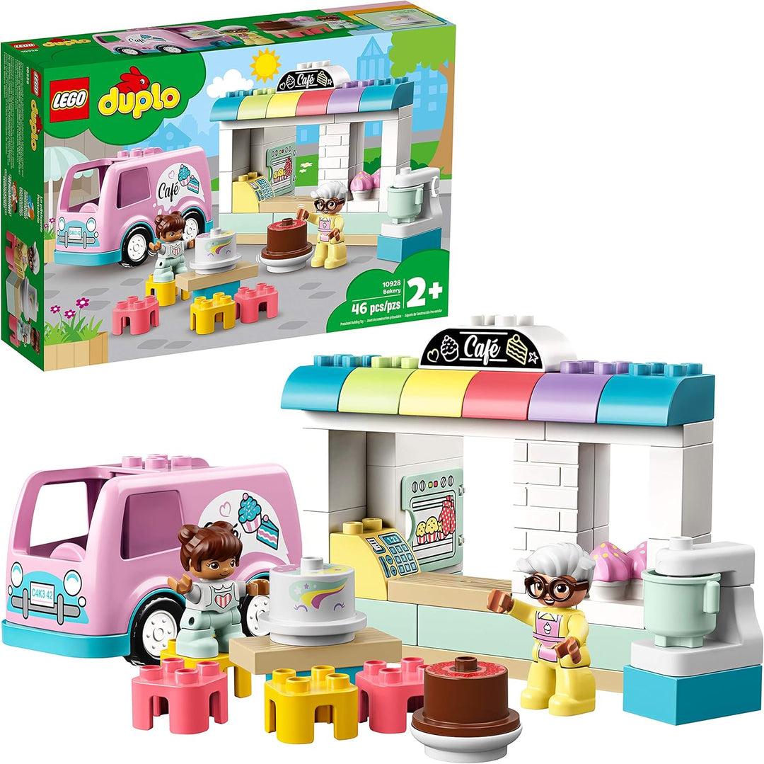 LEGO 10928 DUPLO Tortenbäckerei Spielset mit Café-Wagen, Kuchen und Cupcakes, grosse Bausteine für K