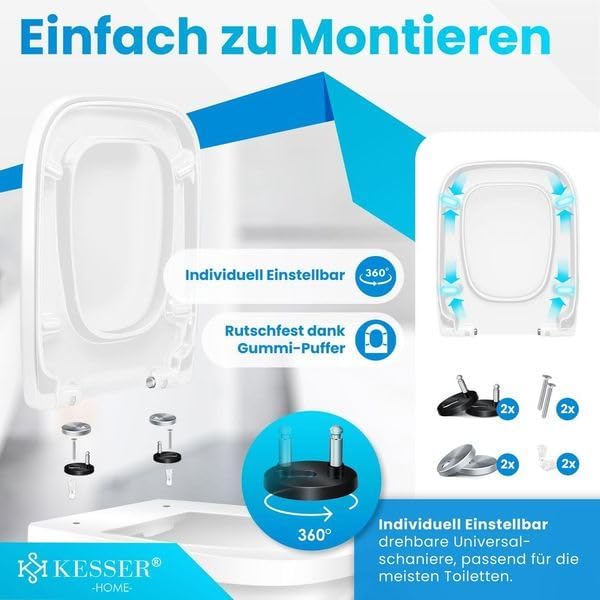 KESSER® WC Sitz mit Absenkautomatik Toilettendeckel Quick-Release-Funktion und Softclose - einfache