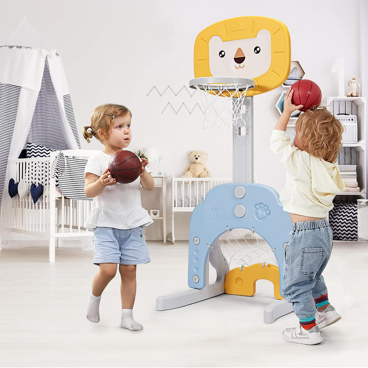 DREAMADE Mini Basketballkorb Kinder, 77-116 cm höhenverstellbarer Basketballständer mit Fussballkorb