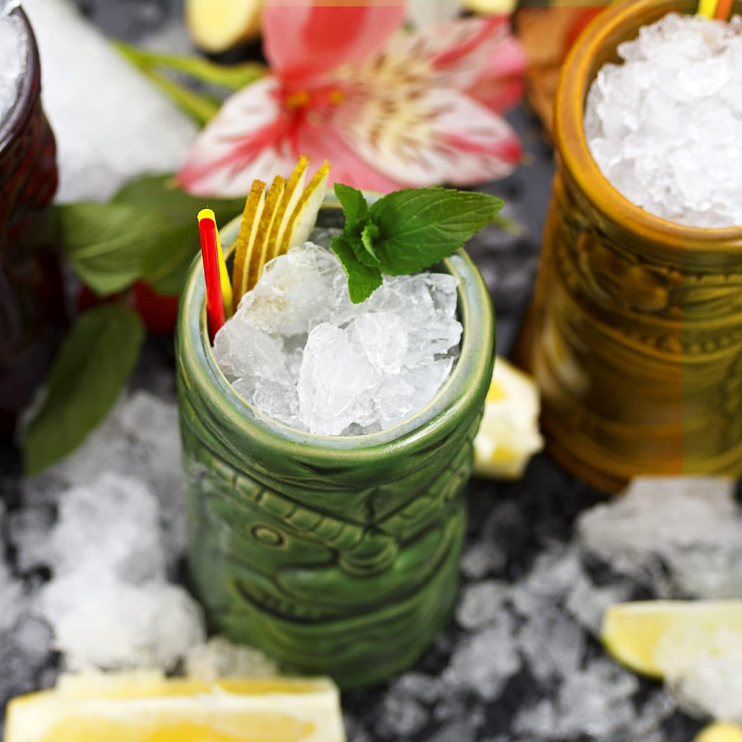 Monsterzeug Tiki Becher Set: Bunte Tiki Gläser aus Keramik, Hawaii Cocktailgläser für Tiki Bar, Cock