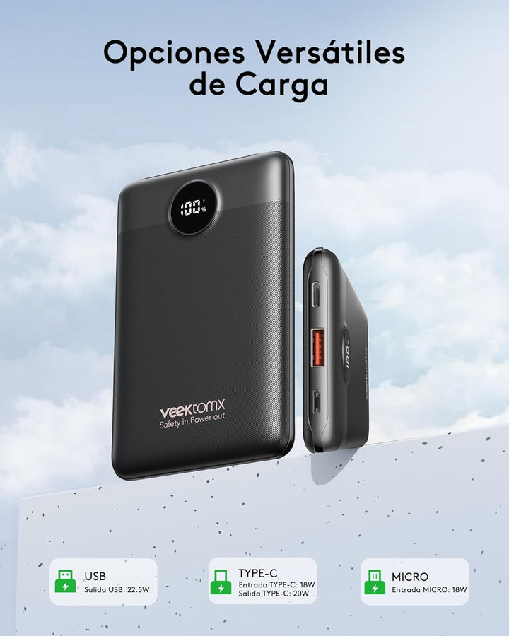 Power Bank 10000mAh VEEKTOMX Mini Powerbank USB C 22.5W Externe Handyakkus Klein Aber Stark Power Ba