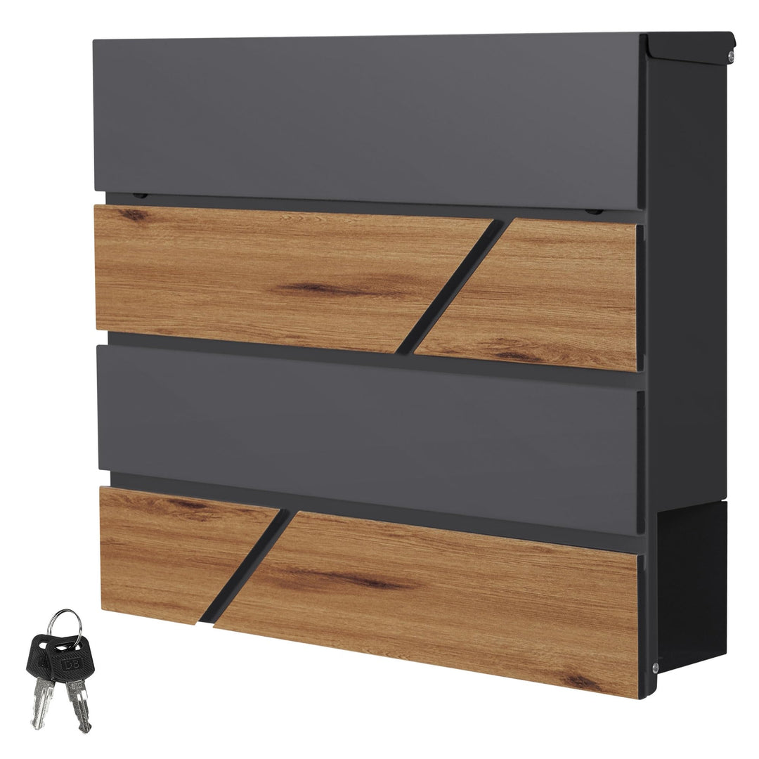 ML-Design Briefkasten 37x37x11 cm Anthrazit/Holzoptik aus Stahl, Postkasten mit Zeitungsfach, Abschl