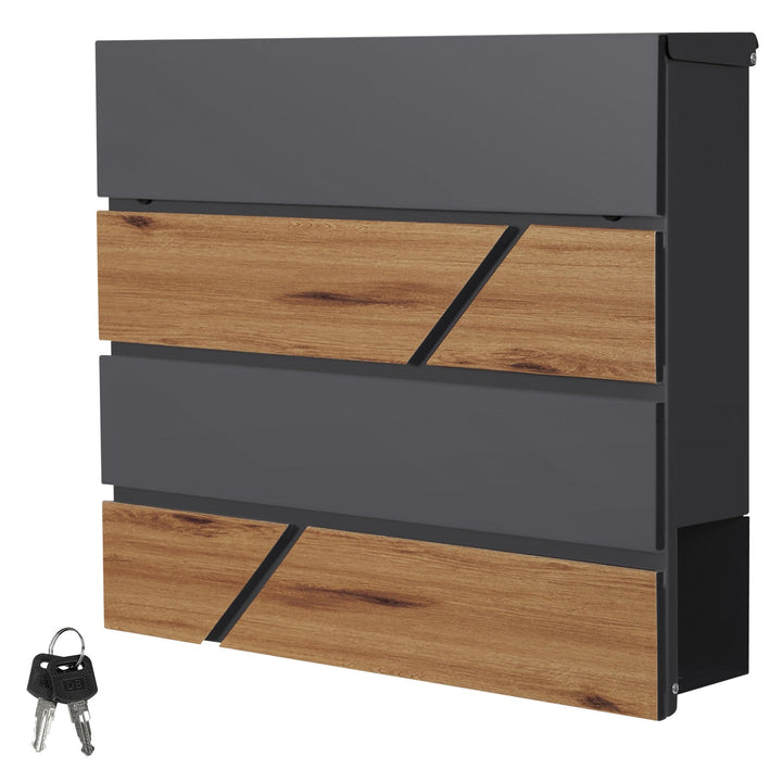ML-Design Briefkasten 37x37x11 cm Anthrazit/Holzoptik aus Stahl, Postkasten mit Zeitungsfach, Abschl