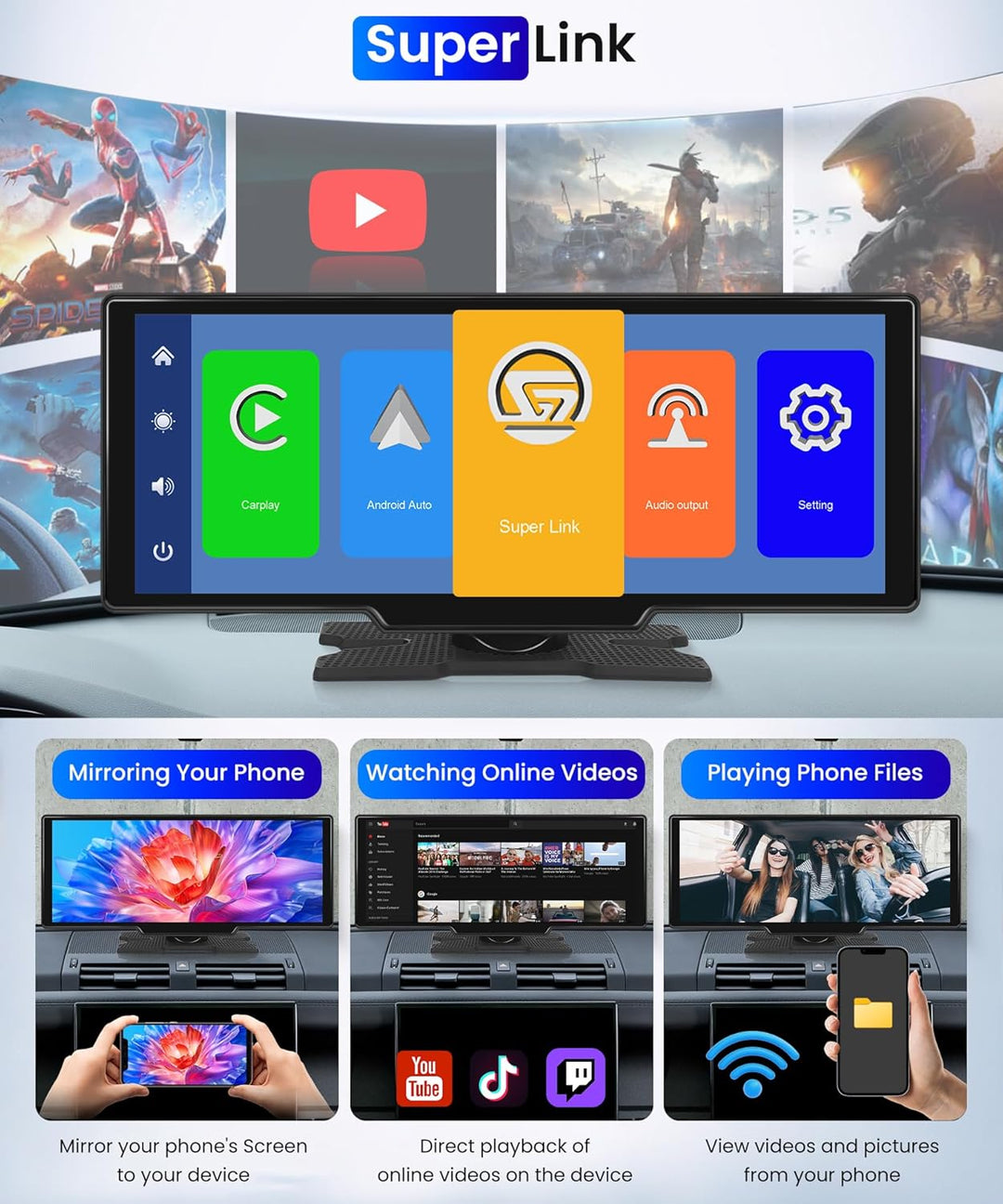 2023 Autoradio Wireless Apple Carplay und Android Auto 10.26 Zoll HD IPS Touchscreen Portable Autora