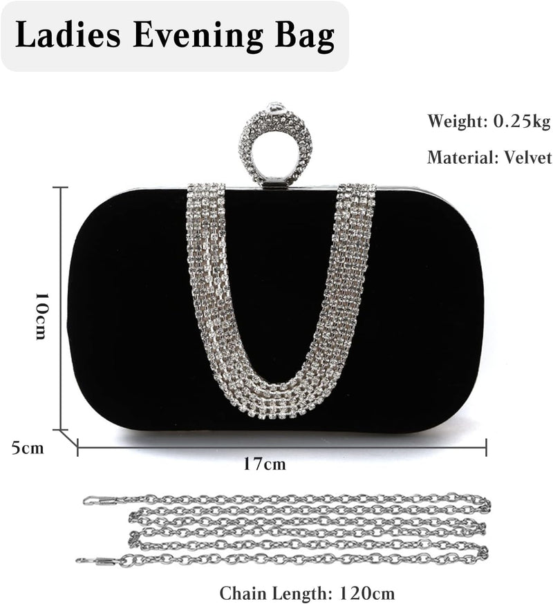 CORIOS Damen Abendtasche Samt Clutch Tasche Glitter Strass Handtasche Glänzend Schultertasche Kette