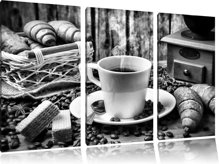 Pixxprint Monocrome, heisser aufgebrühter Kaffee 3-Teiler Leinwandbild 120x80 Bild auf Leinwand