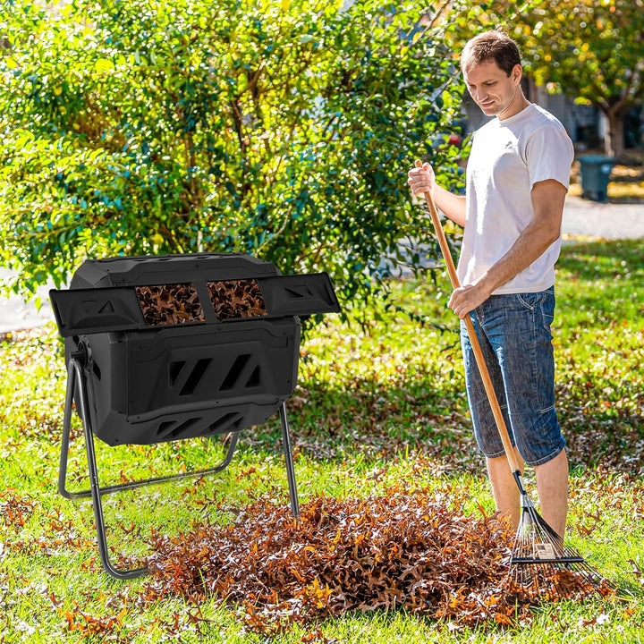 RELAX4LIFE 160L Komposter Garten, Schnellkomposter mit 2 Kammern, 16 Lüftungsschlitzen & Schiebetüre