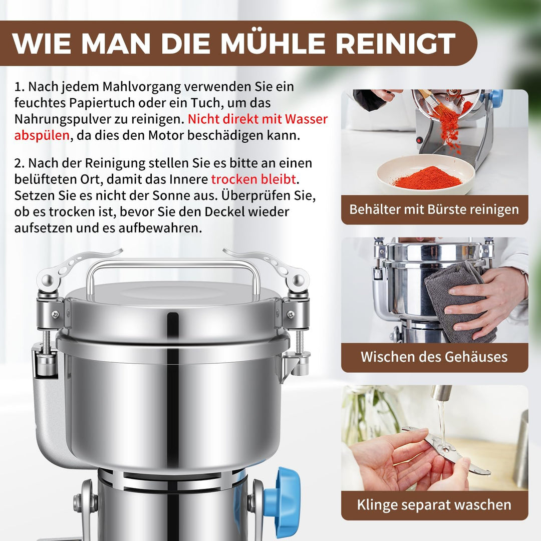 Elektrische Getreidemühle Mühle, 500g Kommerzielle Gewürzmühle 1400W Edelstahl Pulverisator Trockenm