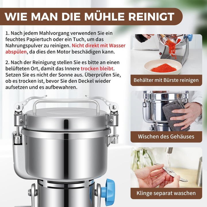Elektrische Getreidemühle Mühle, 500g Kommerzielle Gewürzmühle 1400W Edelstahl Pulverisator Trockenm