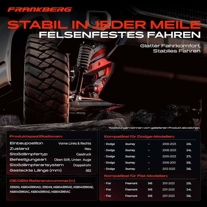 Frankberg 2x Stossdämpfer Vorne Links Rechts Kompatibel mit Journey 2.0L-3.6L MPV 2008-Heute Freemon