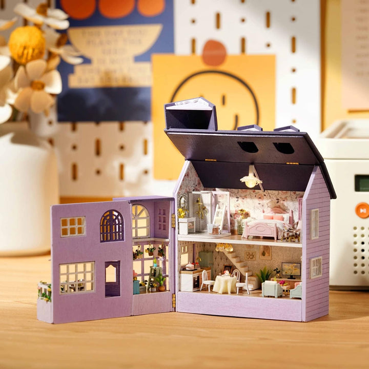 CUTEROOM DIY Miniatur Haus Puppenhaus Kit Puppenhaus Miniatur mit Möbeln und LED-Licht Miniatur Haus