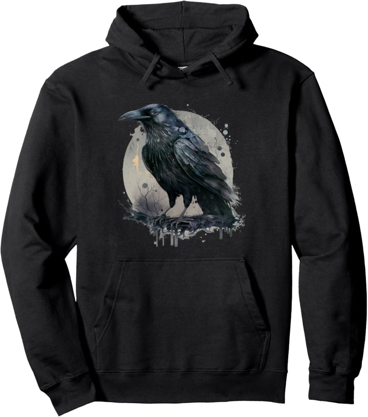 Schwarze Krähe bei Vollmond Pullover Hoodie