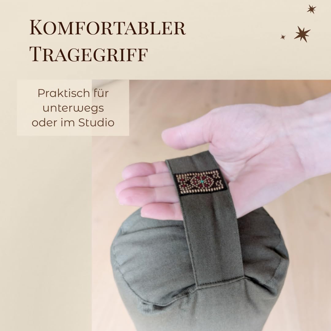 PURE SHANTI Yogabolster aus 100% Bio-Baumwolle | Nachhaltiges Bolster | Natürliche Buchweizen-Spreu-