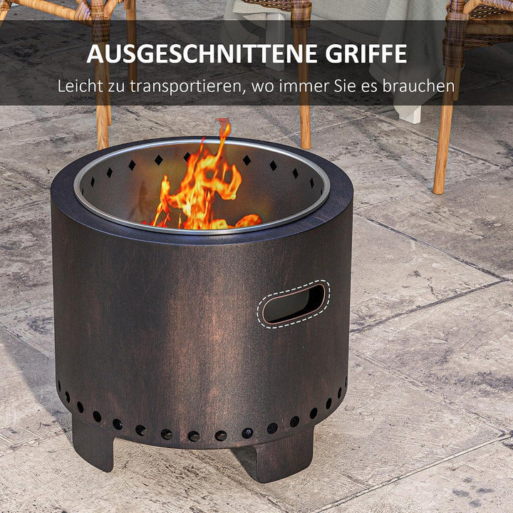 Outsunny Feuerschale Rauchfreier Tischfeuer mit Griff Ø45 cm Schwarz | Schürhaken, Feuerkorb, Feuers