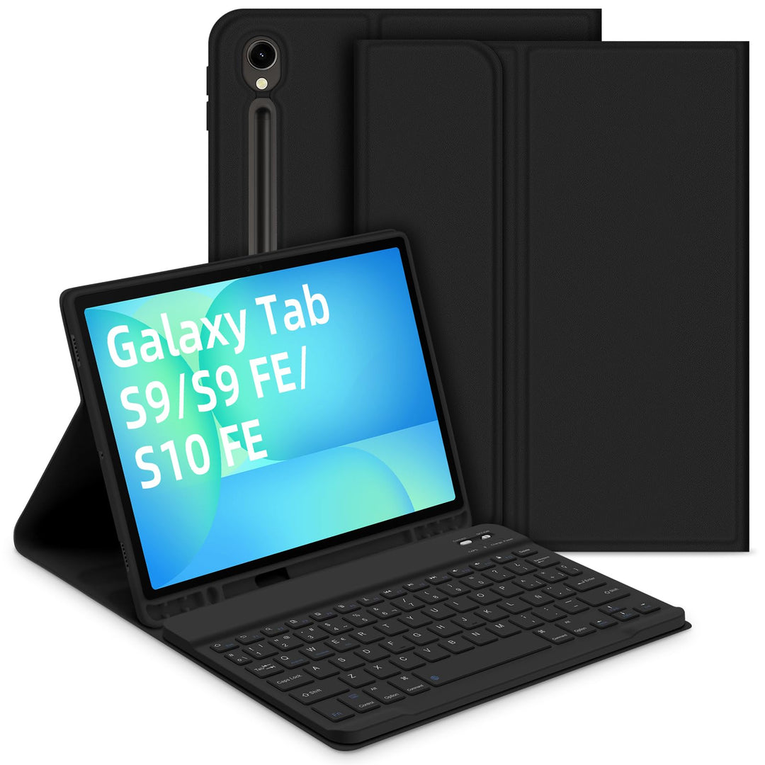 Bettdow für Samsung Galaxy Tab S9 FE/S9 2023 Tastatur Hülle, Schwarz (Spanisch), Schwarz