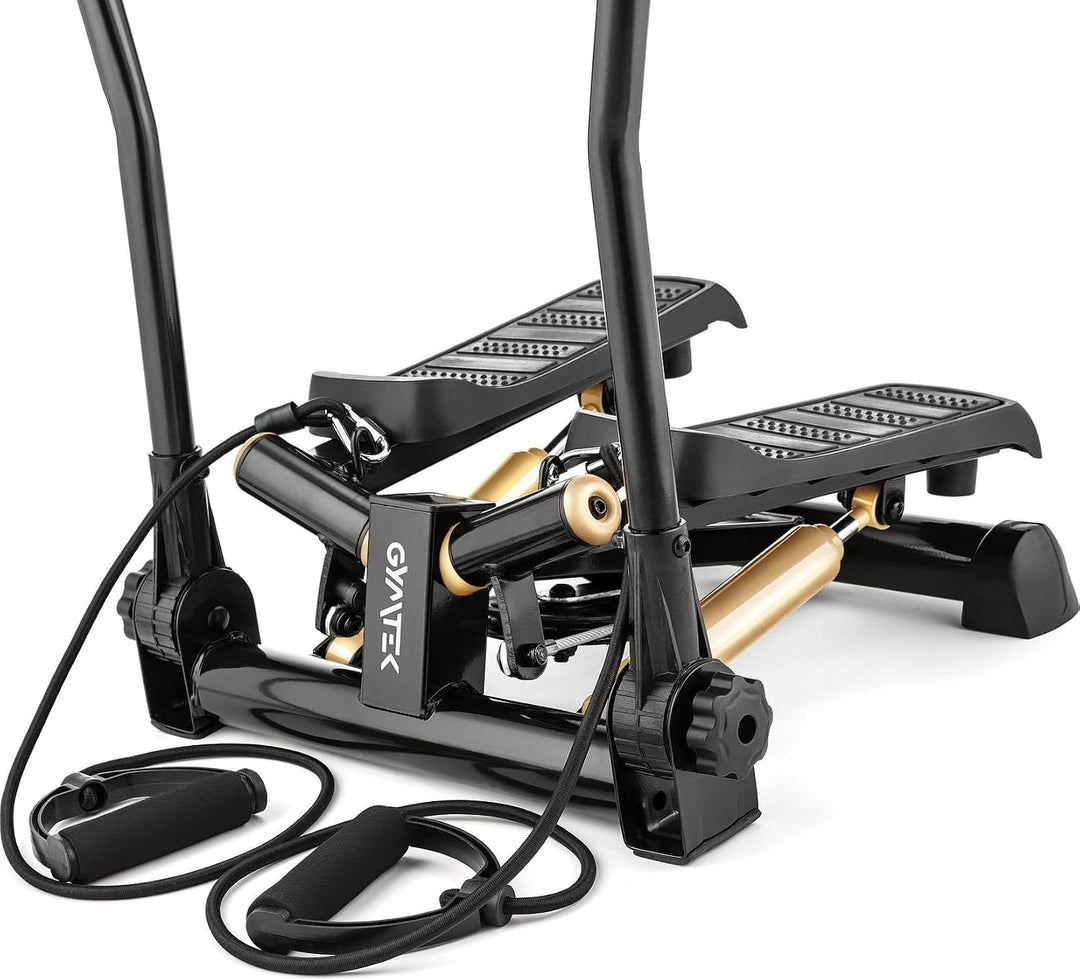 Gymtek Stepper, Drehstepper mit Haltegriffen & Expanderbänder - mit LCD-Bildschirm, Schrittzähler un