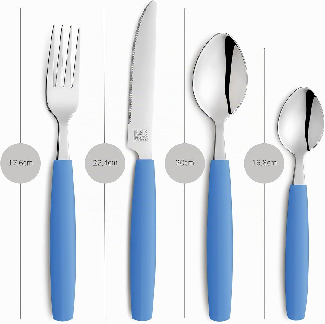 Beckmann &amp; Rommerskirchen VALOA Besteck Set 16-tlg, 4 Personen, Hellblau | Hochwertiges, hochglanzpo