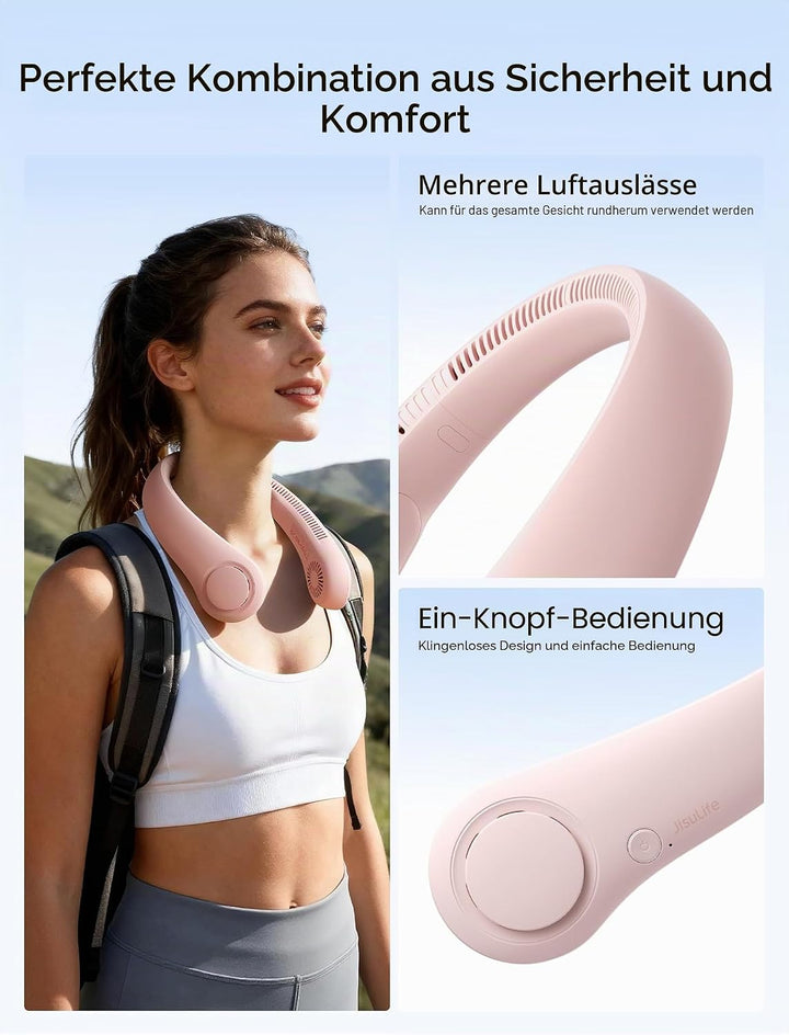 JISULIFE Tragbarer Nackenventilator, Hals-Ventilator ohne Flügel, 5 Geschwindigkeiten, 4000 mAh Batt